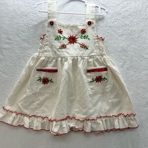 Girls 2T Cottagecore Embroidered Cotton Prairie Dress Red White Vintage Style